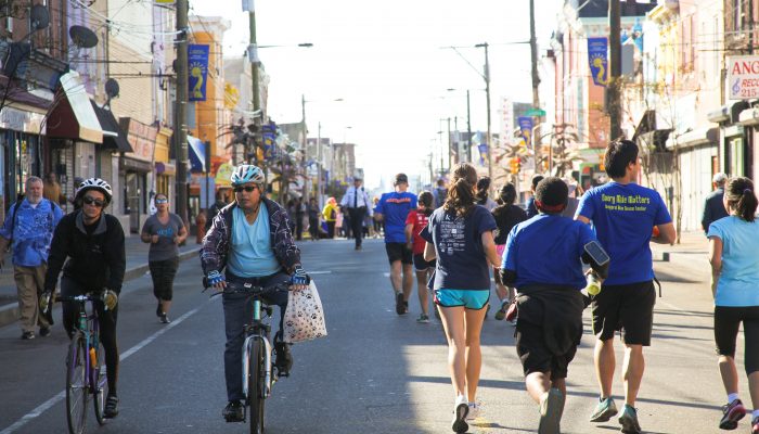 people enjoying the car-free streets at the 2nd Philly Free Streets