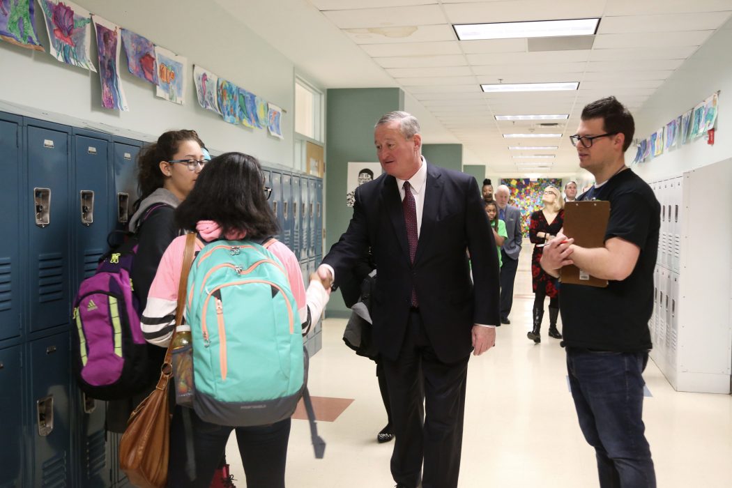 Mayor Kenney visits Freire Charter Middle School on March 15.