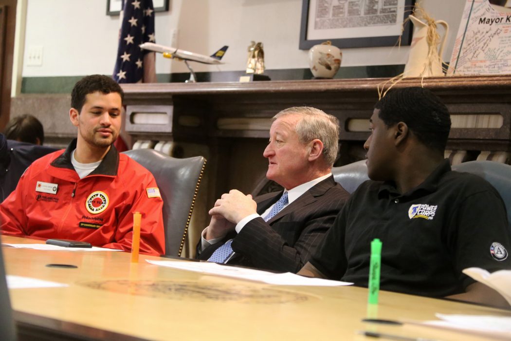 Mayor Kenney participates in a roundtable discussion with AmeriCorps members on March 14 as part of AmeriCorps Week.