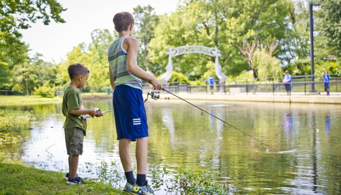 Two boys fishing at Pleasant Hill Park