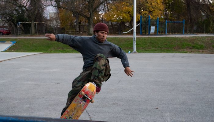 Skateboarder on ramp