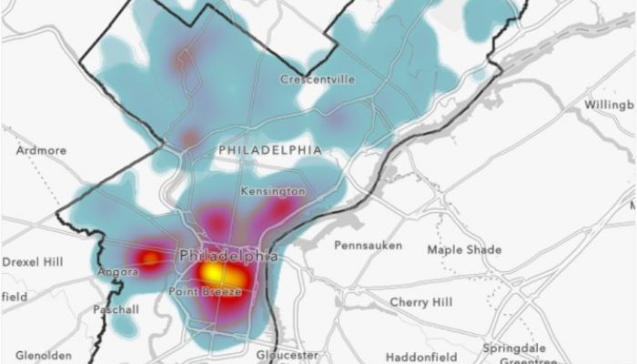 Este mapa de calor muestra dónde se han programado las recogidas de Retrievr en Filadelfia.