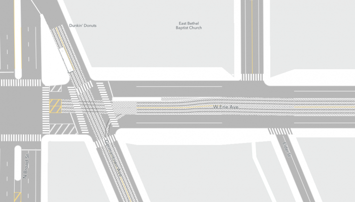  Mapa de interseccion W Erie Avenue con Germatown Ave