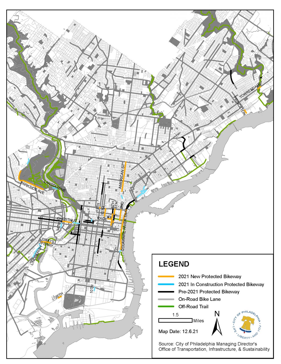 Philadelphia protected bike lanes double in 2021 | Department of ...