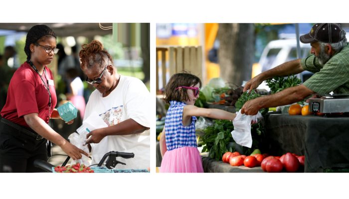 Local residents shop for produce at the Clark Park Farmers Market.