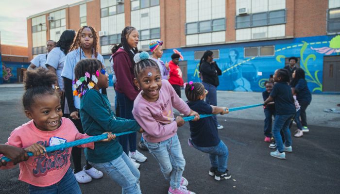 Children playing tug of war