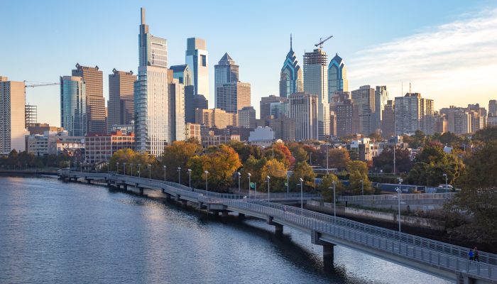 Philadelphia skyline in the fall