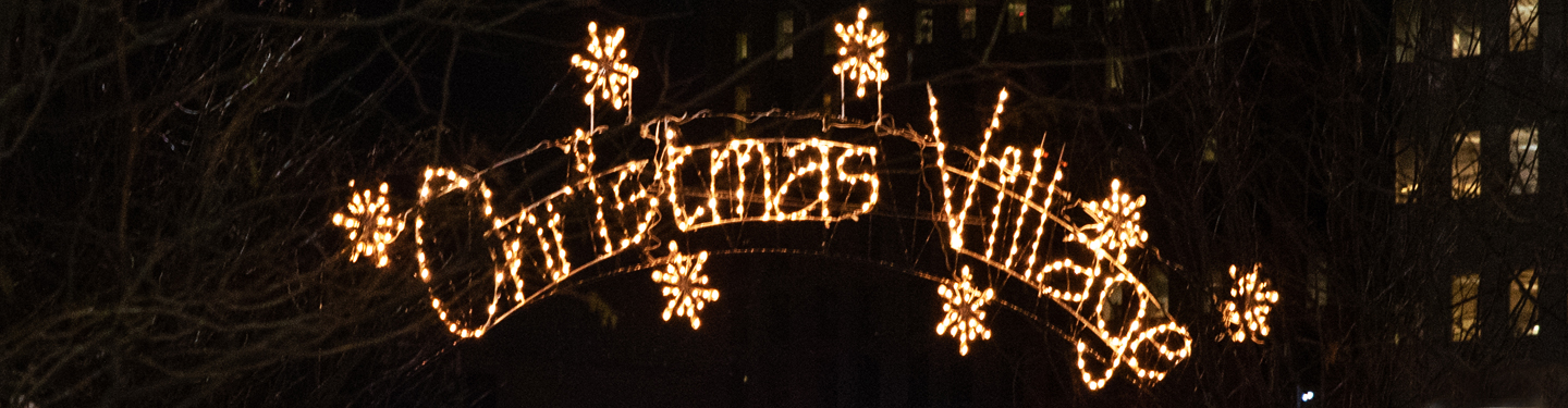 Christmas lights forming a sign that reads 